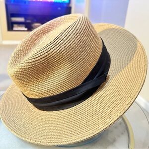 Furtalk Classic Wide Brim Fedora Sun Hat with Black Band – Adjustable, Size L